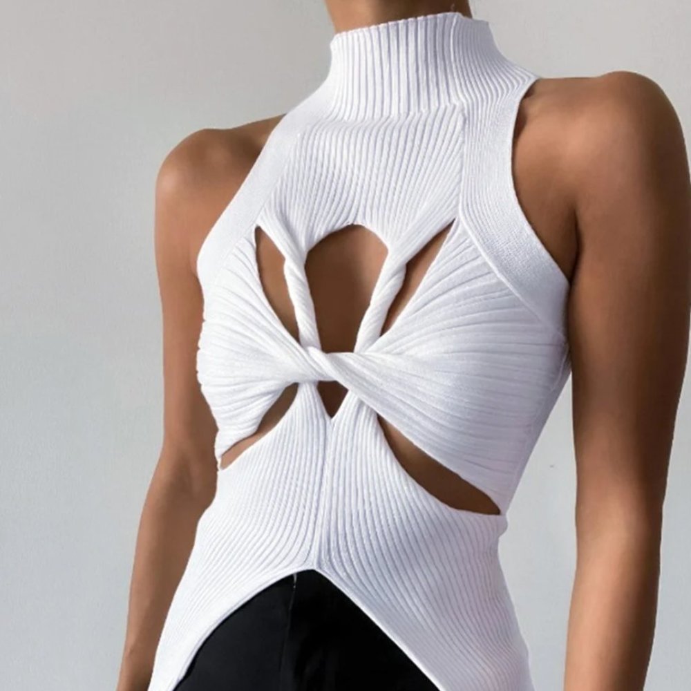 Twist Cutout Mock Neck Rib Top